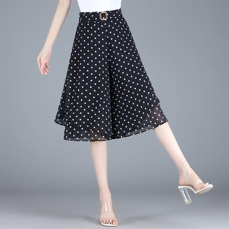 Summer Chiffon Palazzo Pants Women Loose Flowy Casual Wide Leg Cropped Pants Thin Double Layer