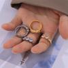 Elegant French Minimalist Gold-Plated Titanium Ring Set with Cubic Zirconia