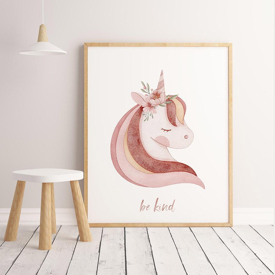 Watercolor Unicorn Sun Moon Rainbow Cloud Wall Art Canvas Painting Cartoon Posters And Prints Pictures Girl Kids Room Home Decor