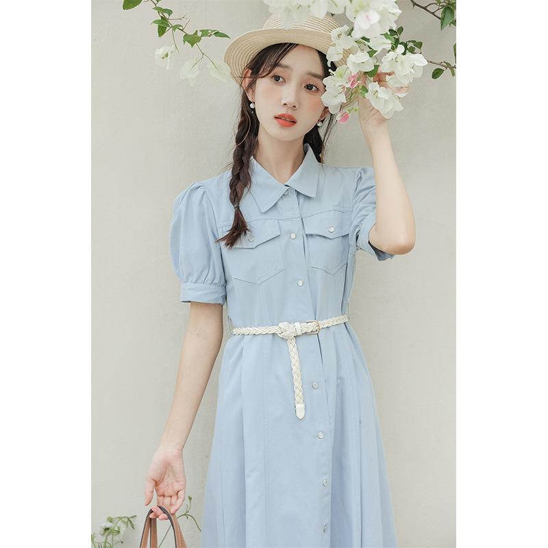 

Летнее академическое платье в литературно-художественном стиле, платье с талией рубашечного кроя, юбка-колокольчик XL светло-синий