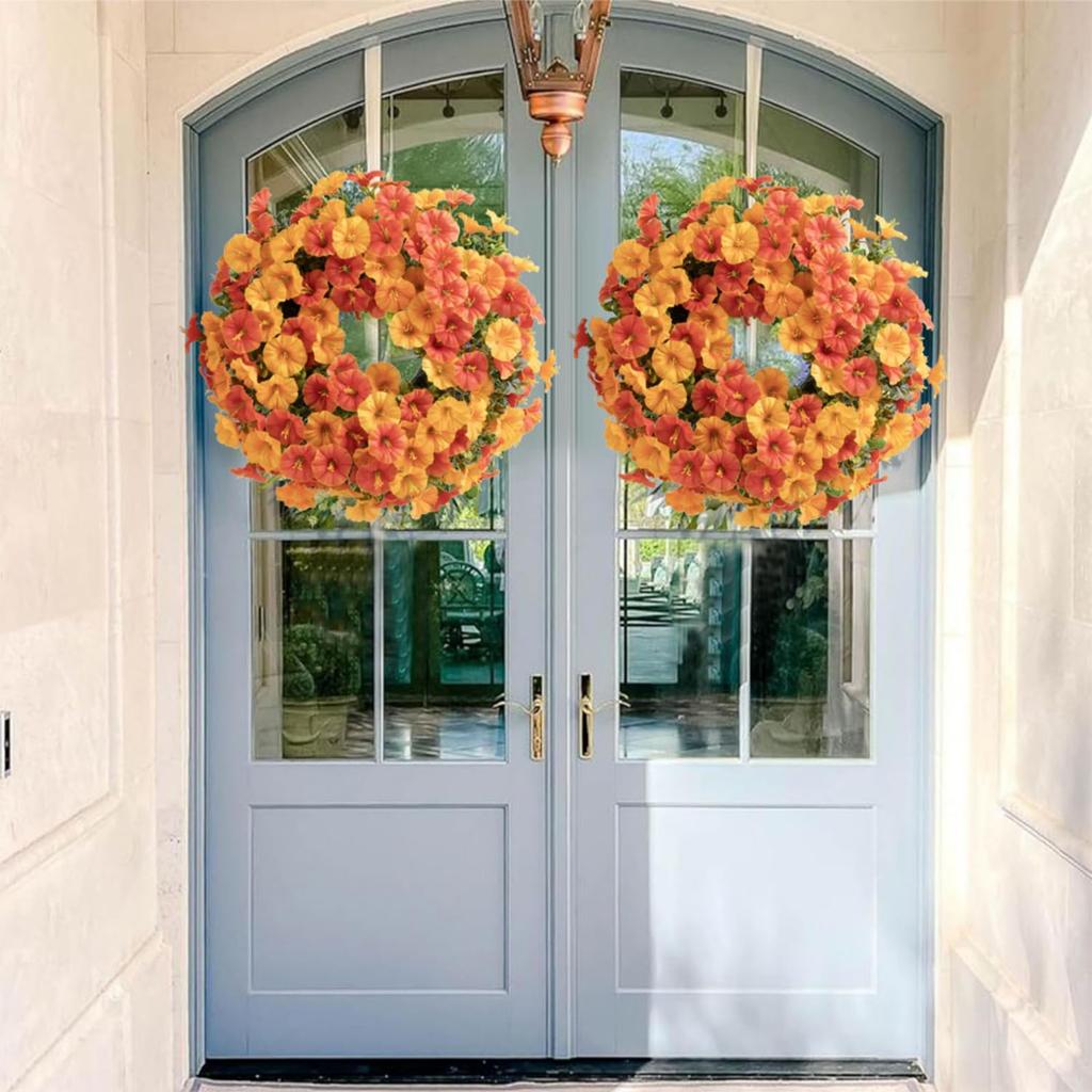 Door Artificial Wreath Hanging Indoor Outdoor Realistic Morning Wreath For Front Door For Thanksgiving Halloween Christmas Home Decoration