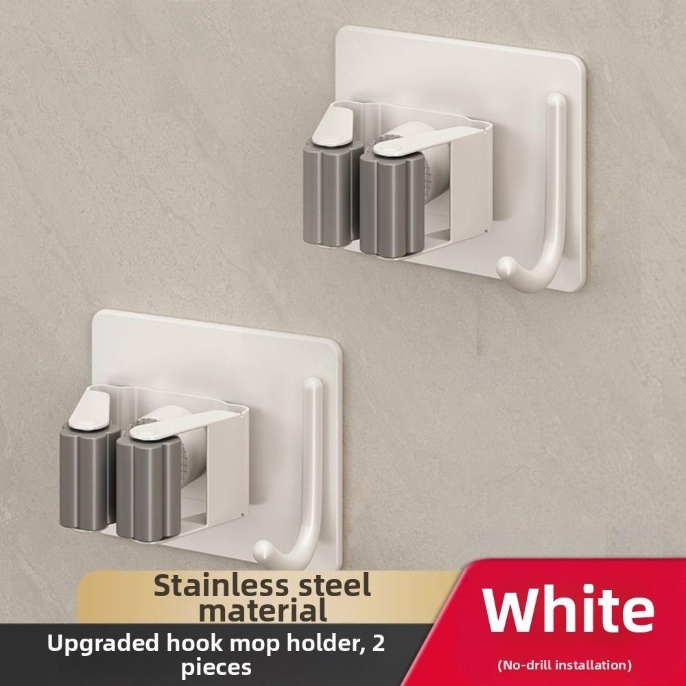 2Pcs Rust-Proof Wall Mounted Broom Stand Space Saving Mop Storage Clamp Mop Clip Rack  Household