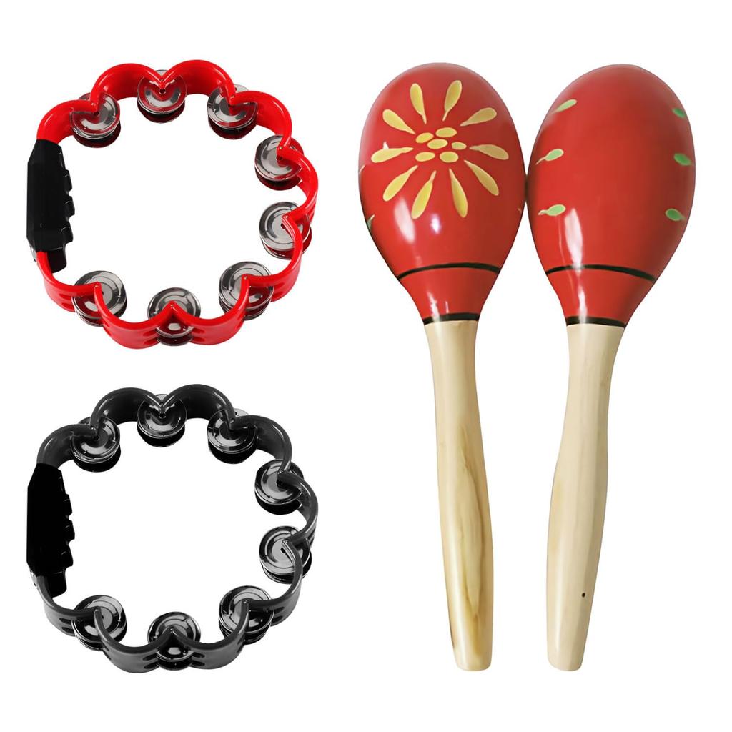 Archnote Maracas Musical Instrument Tambourine Percussion Instrument Shaker Rhythmic Karaoke Excitement Set Red Fireworks