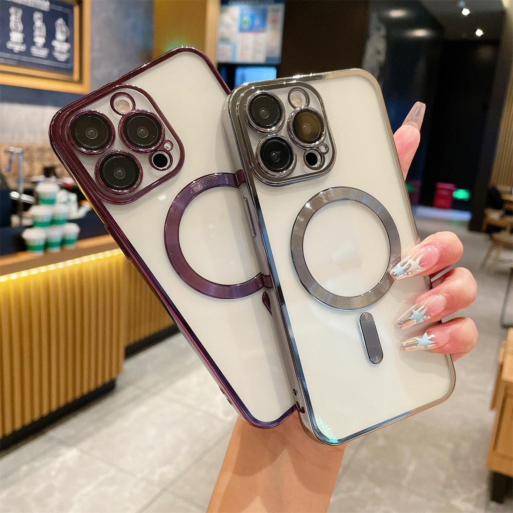Applicable To Apple 16 Electroplated Magnetic Protective Glasses, IPhone15PROMAX Phone Case Transparent 12/13