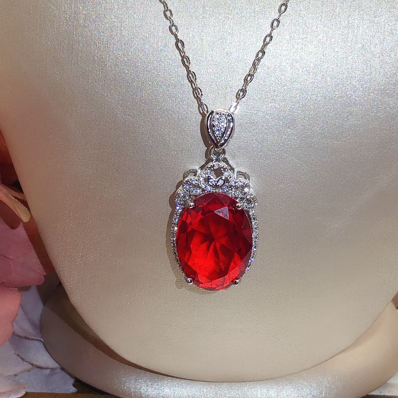 

New Arrival Fashion Carat Swiss Blue Topaz Pendant Women s Silver Plated Silver Inlaid Zircon-like Color Gemstone Necklace White Gold and Red Diamond [Excluding Chain]