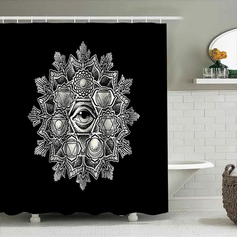 Mystic Mandala Shower Curtain Gothic Home Decor Bohemian Tapestry Wall Hanging Dark Art Spiritual Decor Sacred Geometry Room Div