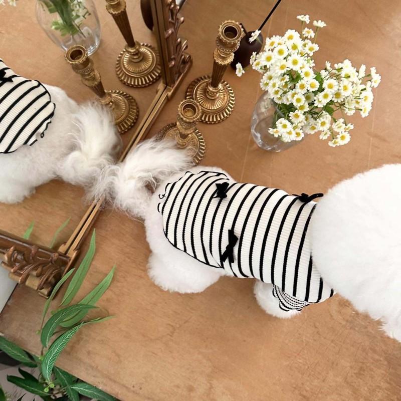 Striped Dog Vest Pet Dog Dress Dog Clothes for Small Dogs Chihuahua Bichon French Bulldog Bow Dog T Shirt Puppy Skirt