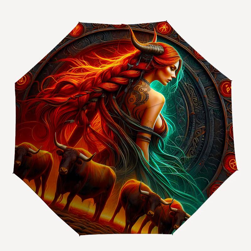 Fantasy Bull Rider Art Print: Unique Wall Decor for Your SpaceUmbrella, Portable 3-Fold Compact Umbrella for Men & Women Gift
