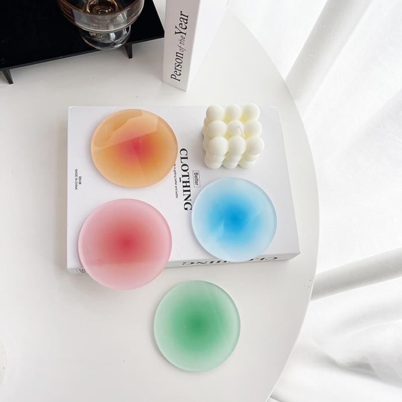 Simple And Creative Color Gradient Coaster With Round Bowl And Plate Mat Perfect For Coffee Shops Tea Houses Or As A