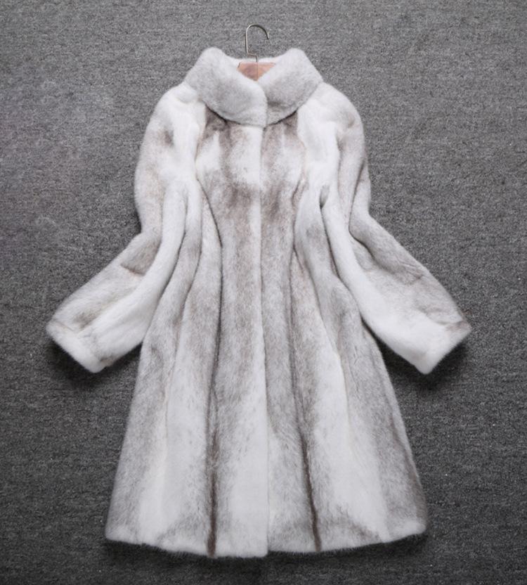 Women's Stylish Long Mink Fur Coat with Stand-Up Collar for Winter Warmth