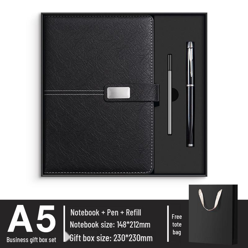 A5 Premium Geschenkset: Personalisierter Geschäftsnotizblock/Besprechungsprotokollant mit individuellem Logo.