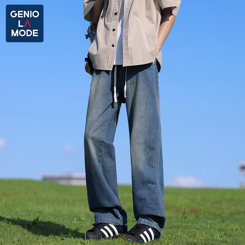 GENIOLAMODE Men's American Style Loose Straight-Leg Jeans