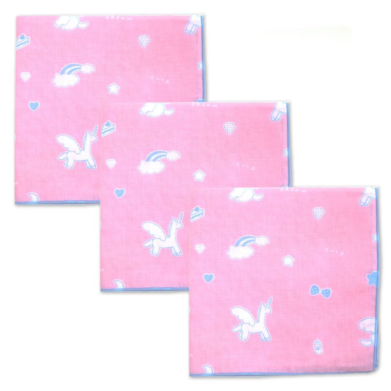 

Unicorn Pink Gauze Set of Made in Iroha Mameo Series Handkerchiefs, 3, Japan, 100% Cotton, 35x35cm,