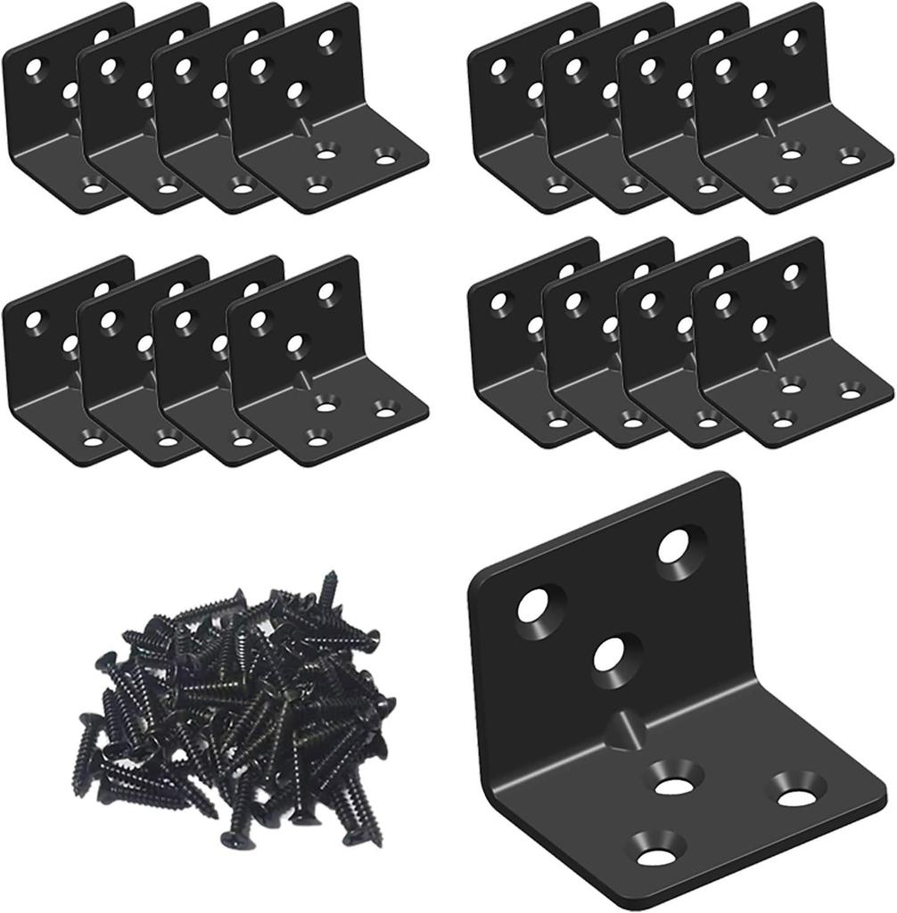 16-Pack Black Stainless Steel Corner Brace 1.5" L Shaped Heavy Duty Right Angle Bracket For Wood Shelves With Screws