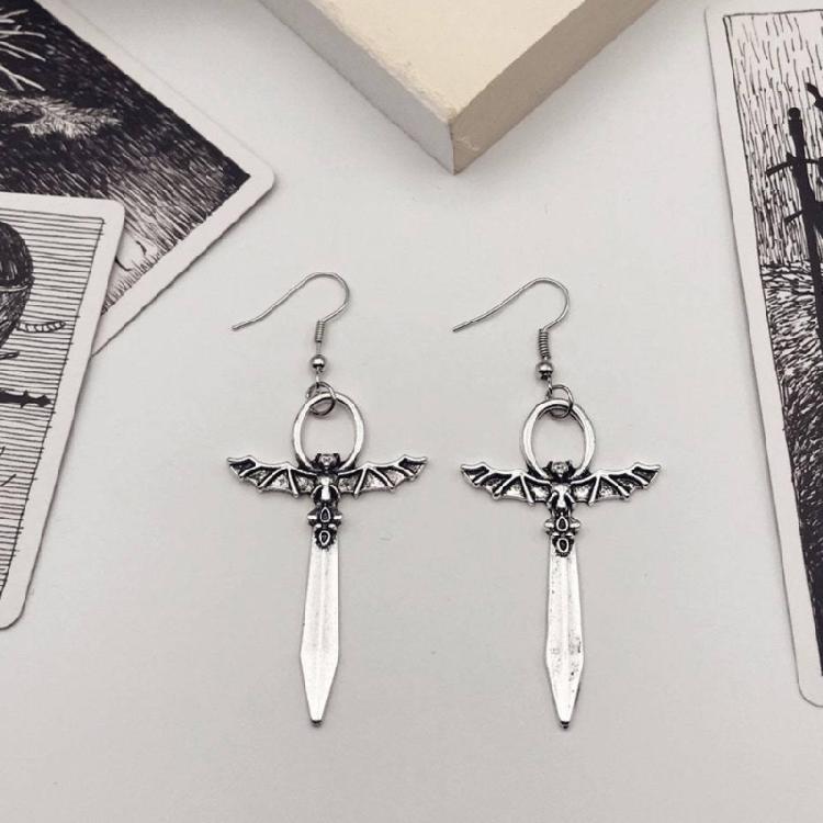 Punk Eardrop Bat Swords Pendant Earrings Gothic Bat Earrings Halloween Gift