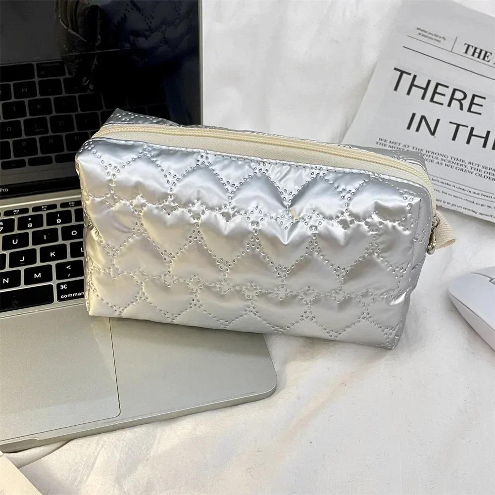 Silver Lingge Bow Pattern Makeup Bags for Women Fashion Cute Lady Girls Earphone Key Lipstick Cosmetic Storage Bag Zipper Pouch
