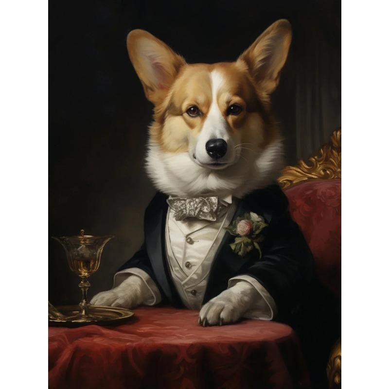 Funny Pet Dog Renaissance Animal Portraits Minimalist Wall Art Print Canvas Painting for Living Room Modern Home Decor