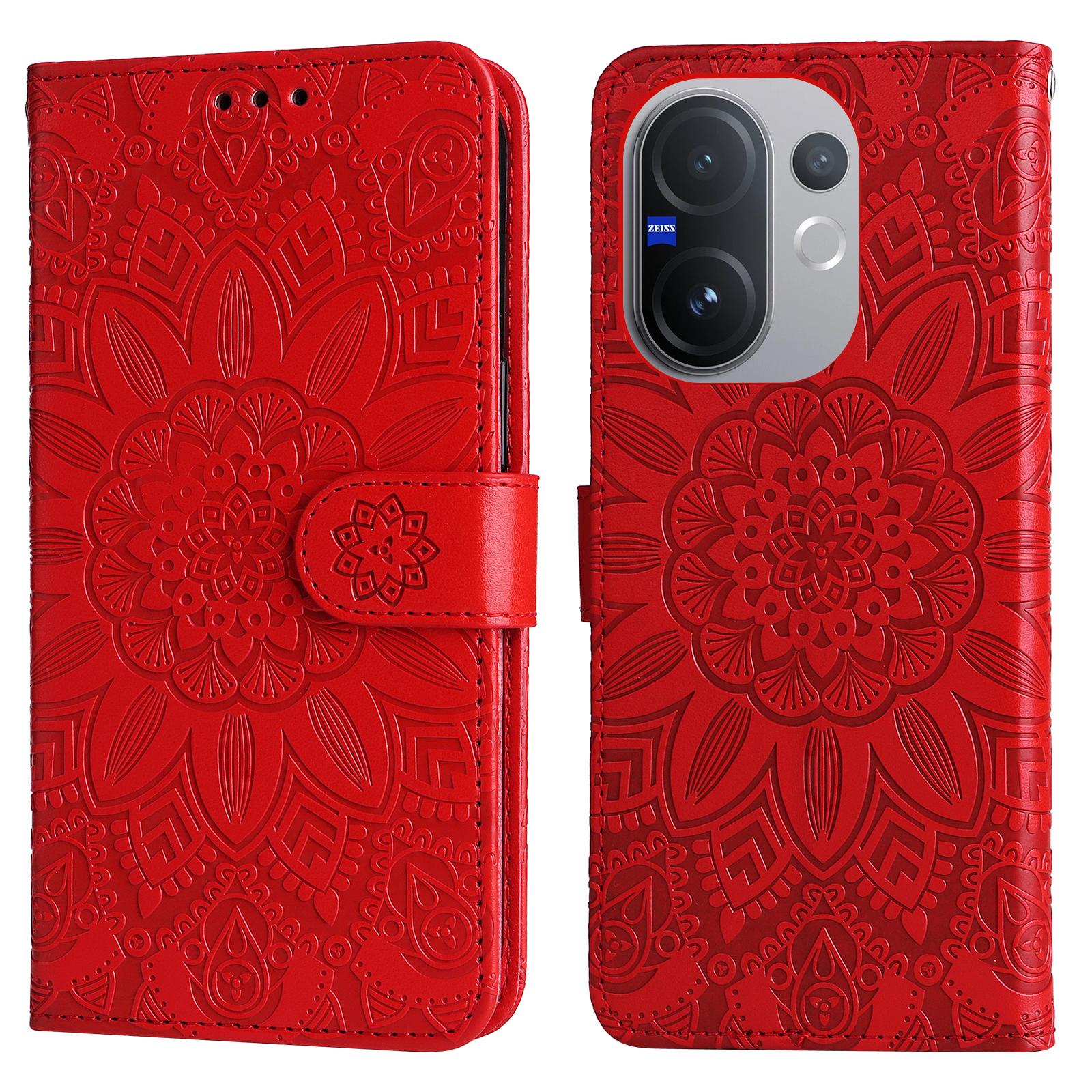 For vivo V60 5G Case Sunflower Imprint Leather Wallet Phone Cover E