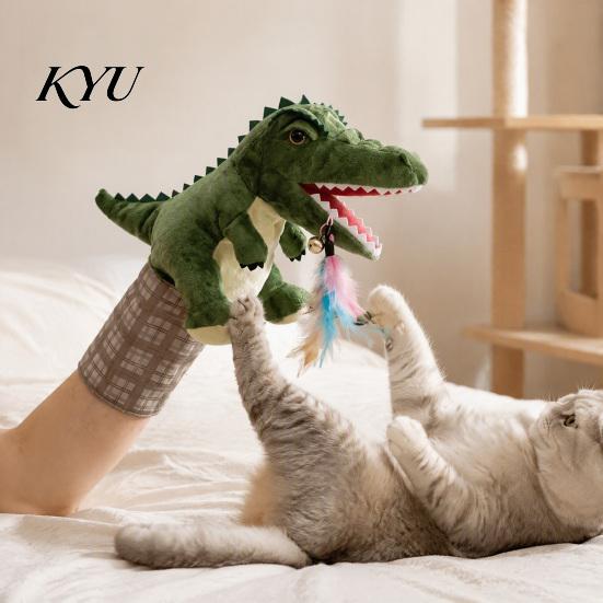 Multi Sensory Cat Stimulation Toy Wrestling Glove with Arm Sleeve, Dinosaur Interactive Toy, Puppet Realistic Hand Bite Proof Protective 2 Feather