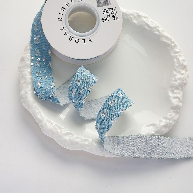 2/5yards Blue Theme Ribbon for Gift Packing Clothing Sewing Supplies DIY Hair Bows Decor Craft Accessories Ribbons for Crafts