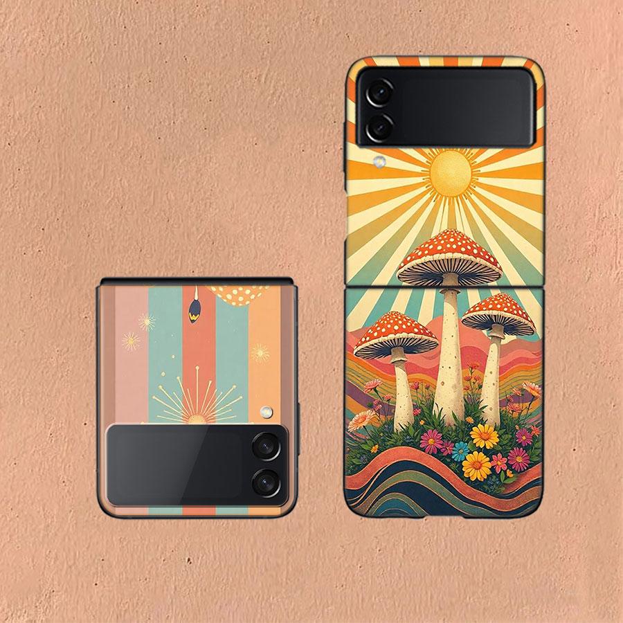 Boho Hippy Mushroom Sunrise Phone Case For Samsung Z Flip 6 7 5G Galaxy Z Flip 5 4 3 5G Cases Shockproof Hard Cover TPU