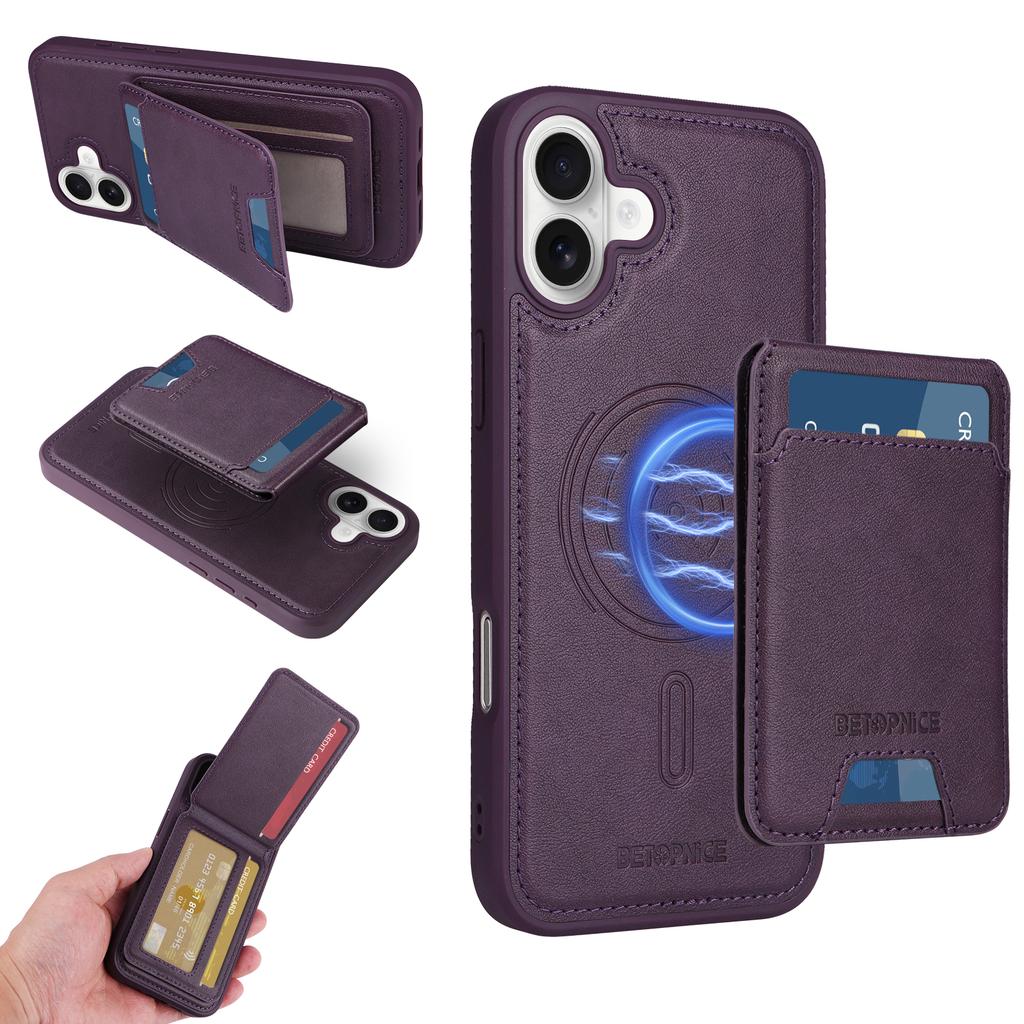 For iPhone 16 Plus Magnetic Case BETOPNICE RFID Blocking Leather Phone Back Cover with Detachable Card Bag
