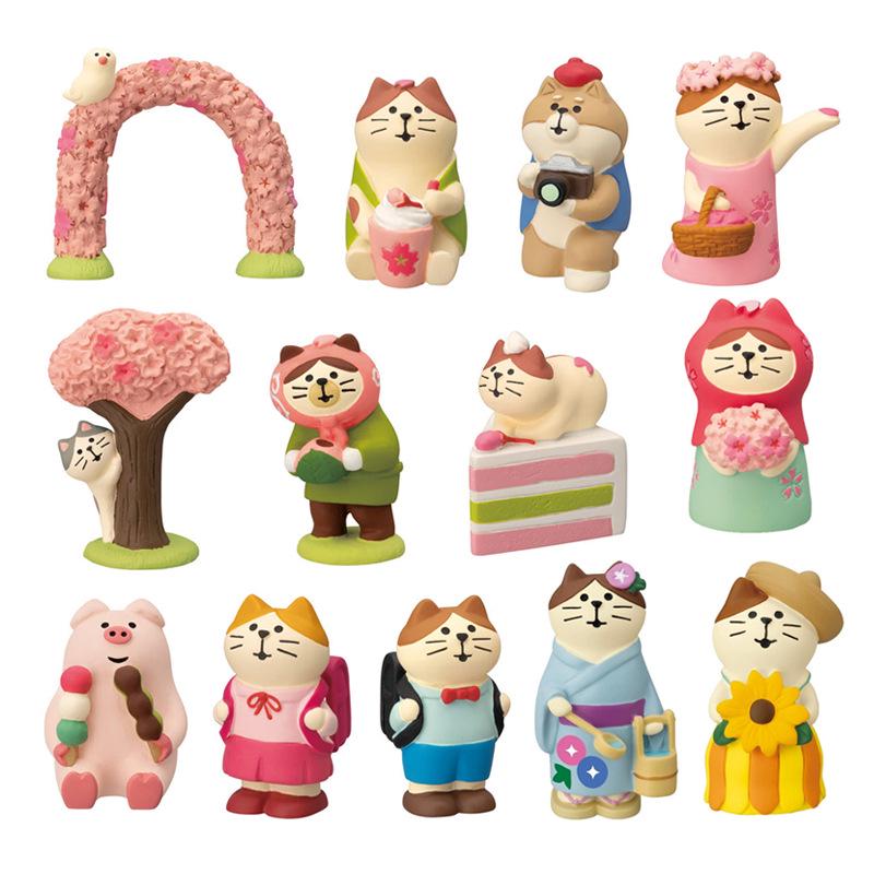 Handmade Japanese Zakka Cat Ornaments: Cute Cherry Blossom Resin Decor for Home