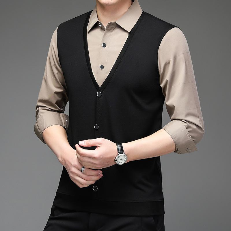 Новая весенне-осенняя праздничная рубашка из двух частей с лацканами в деловом стиле — фото 4