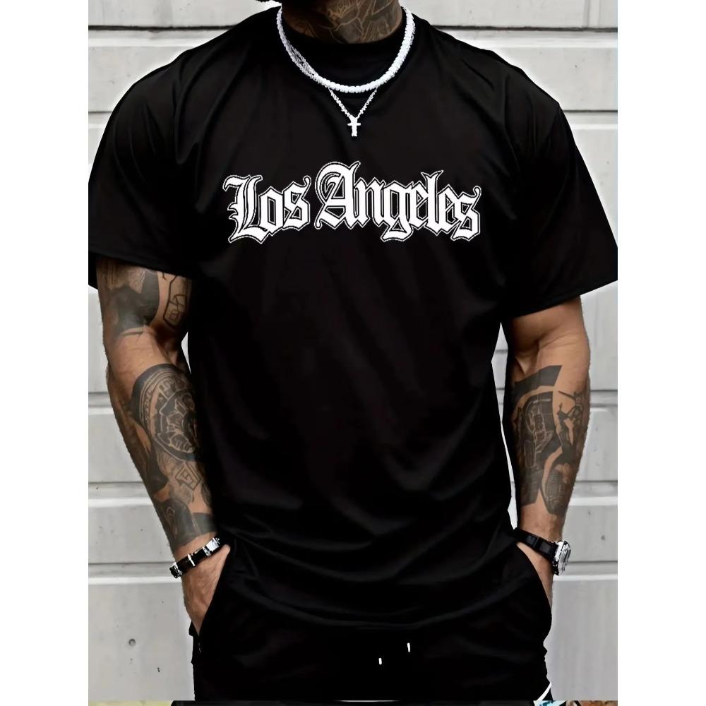 New Men's Casual Polyester Fabric Breathable Round Neck T-shirt with Letter Print Pattern Suitable for Outdoor Shopping Wear