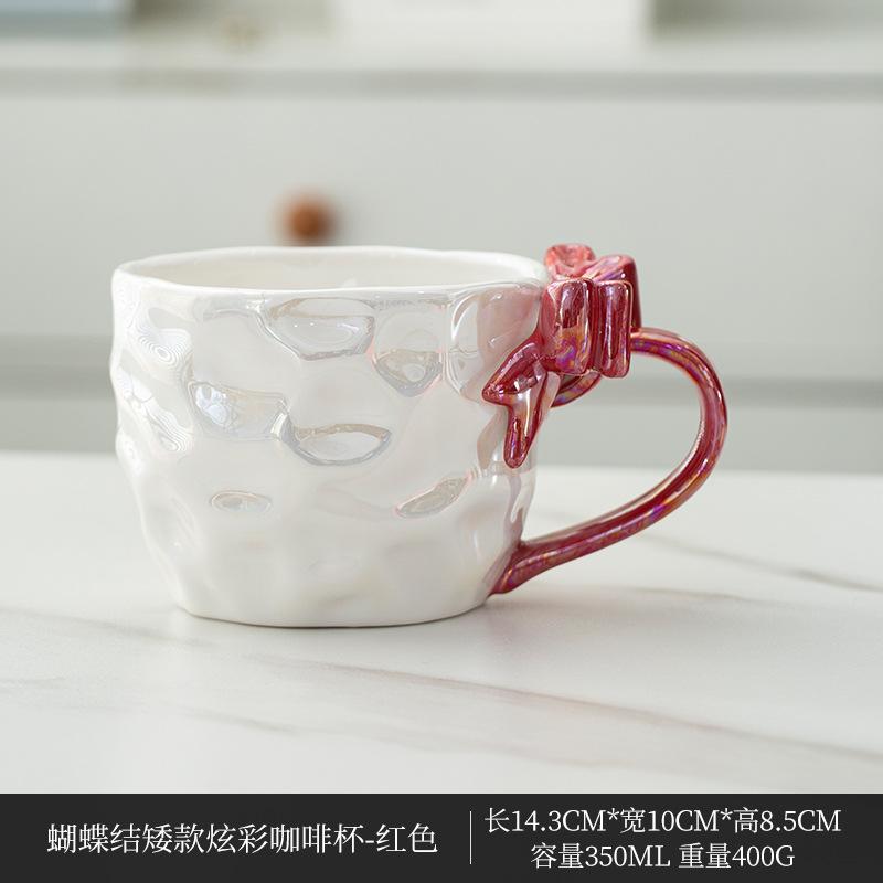 

Colorful pearlescent glaze bow water cup high value girl couple cup ceramic mug souvenir