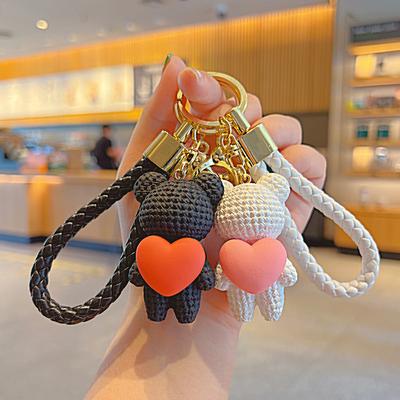 Cartoon Love Heart Bear Key Chain Creative Doll Women Bag Pendant Jewelry Cute Mobile Phone Car Keyring Birth Gift