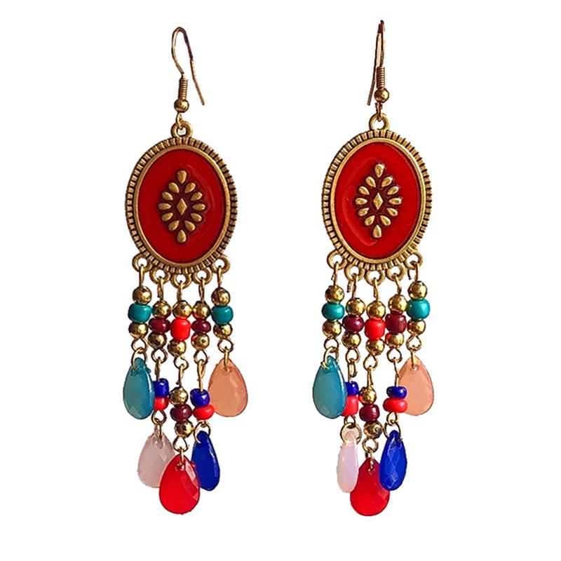 Bohemian Cross-Border Handmade Water Drop Rice Bead Tassel Earrings for Travel Photography