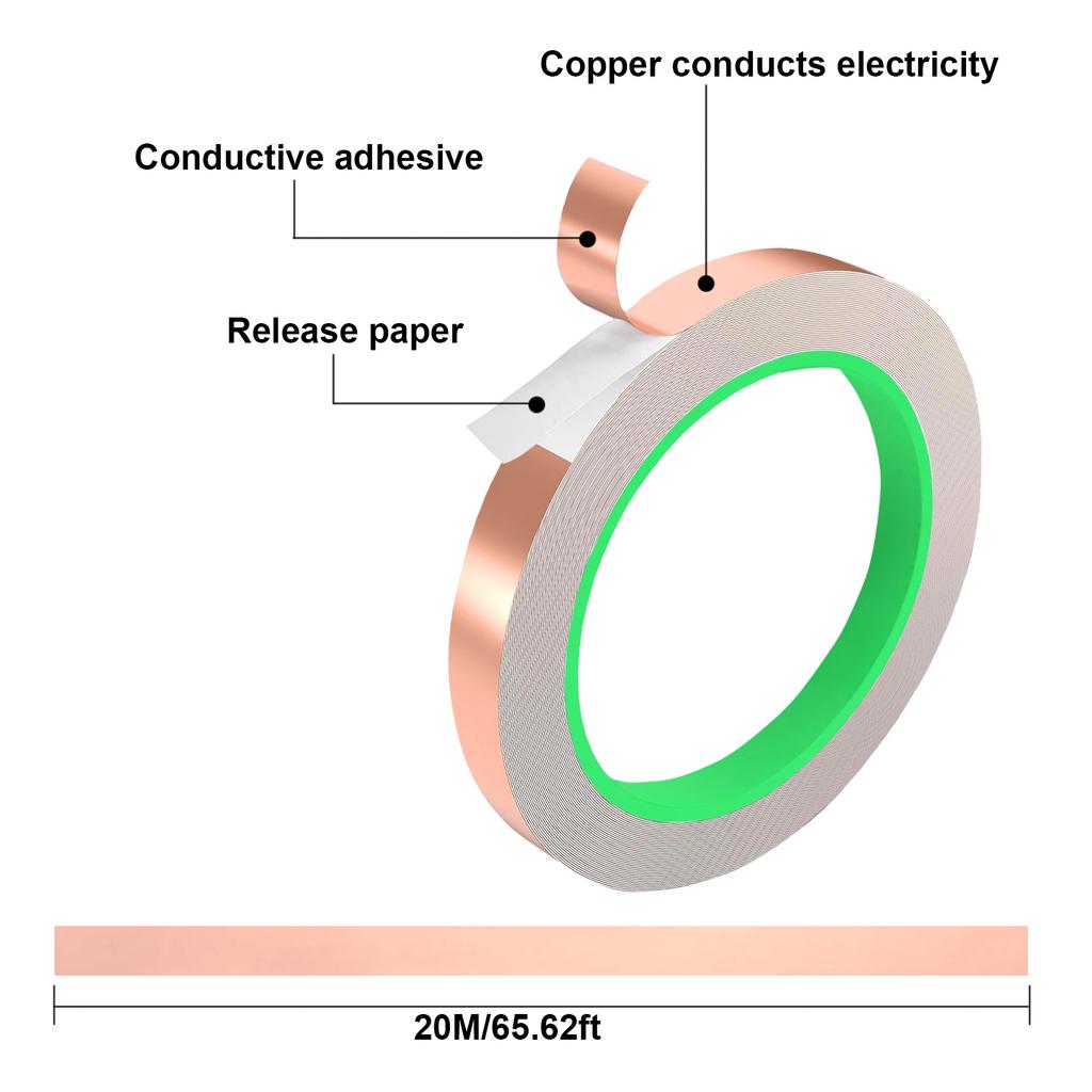 1pcs Length 20M Adhesive Conductive Coppers Foil Tape 3/5/6/8/10/12/15/20/30/50mm Double Sided Conduct Copper Foil Tapes