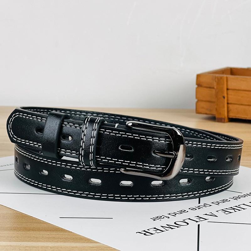 Pu Womens Leather Belt With Double Line And Hollow Design For Jeans Work And