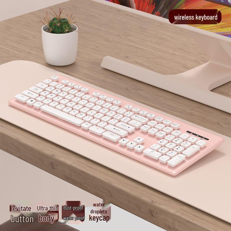 Silent Wireless/Wired Keyboard & Mouse Set for Girls - Ideal for Laptops, Office & Home Use.