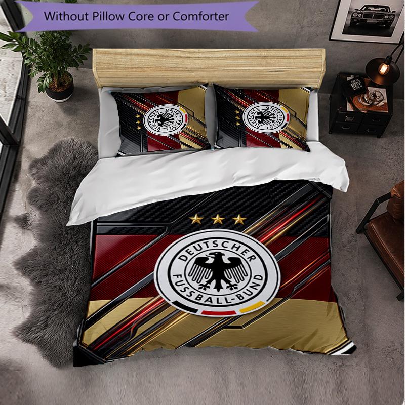 Germany Football Pattern 3 Pieces Bedding Set Soft Microfiber Duvet Cover with Pillow Cases for Bedroom