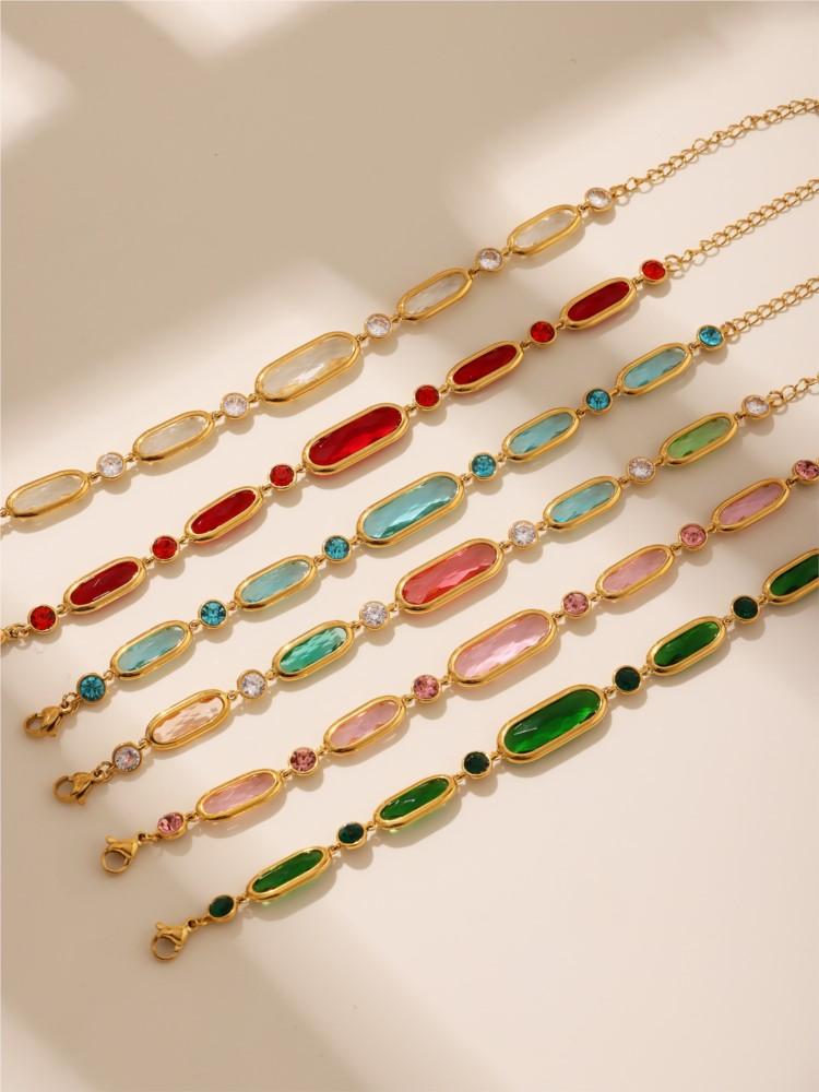 316L Stainless Steel Bracelet For Women 18k Gold Plated With Shiny Colorful Faceted Czech Crystal Glass Luxury Women's Bracelets