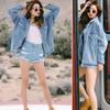 Frauen Retro Oversize Lose Knopf Jacke Casual Denim Jeans Taschen Mantel Outwear