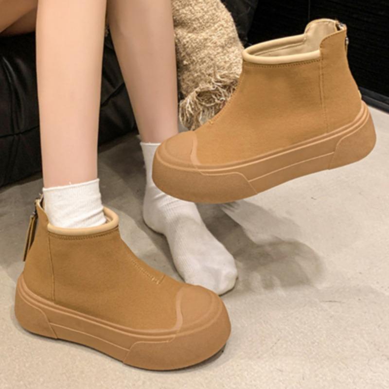 Platform Suede Flats Ankle Snow Boots Women Warm Plush Cotton Mid Heels Shoes Brand Winter Fad Trend Cozy Chelsea Botas Mujer