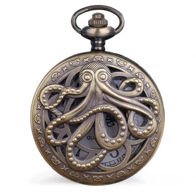 

10pcs/lot Wholesale New Design Bronze Octopus Quartz Pocket Watch Antique Unisex Accessory Vintage Best Gifts for Women Men Kids