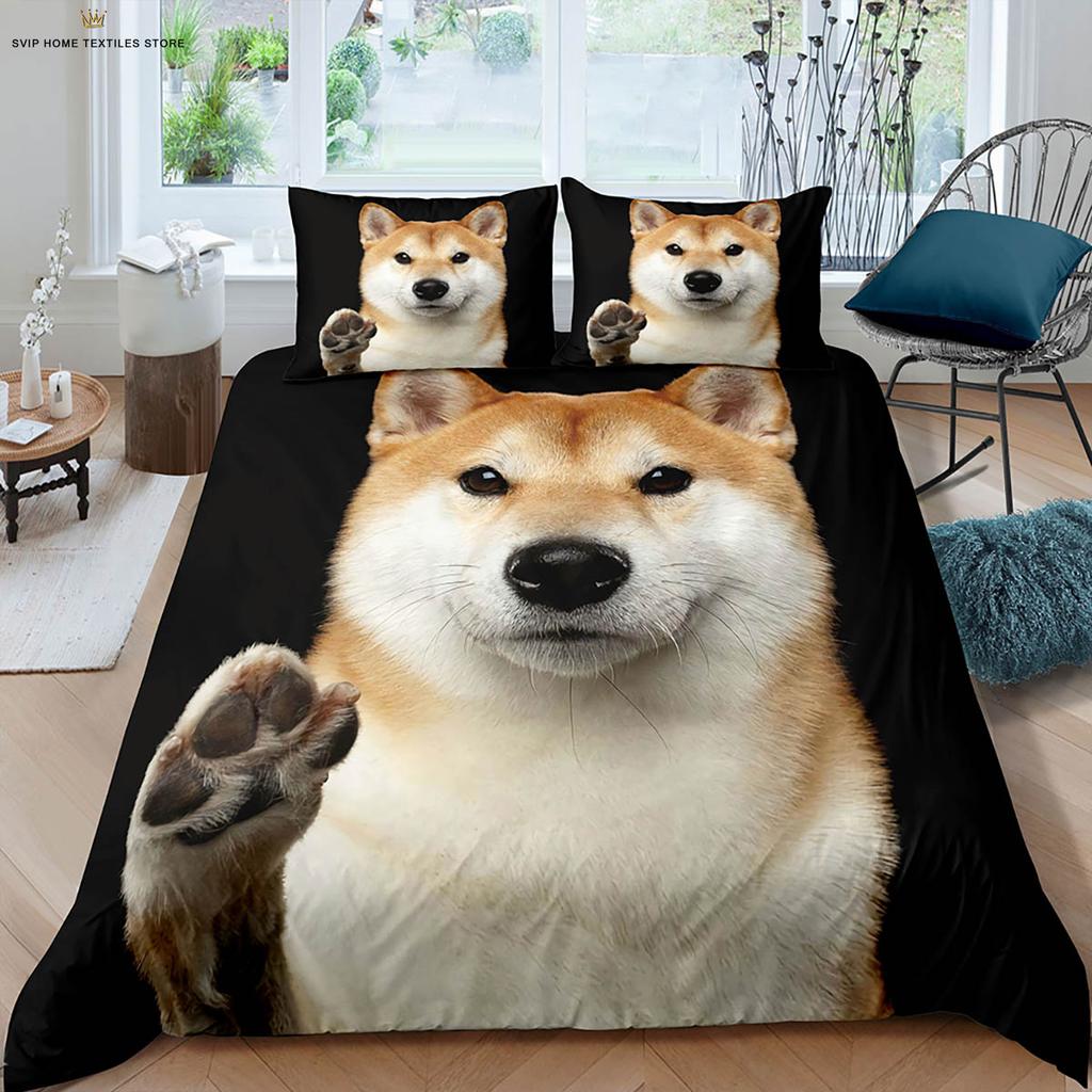 Cute and Fun Dog 3d Printed Duvet Cover Duvet Cover Pillowcase 3-piece Set 100% Polyester Machine Wash