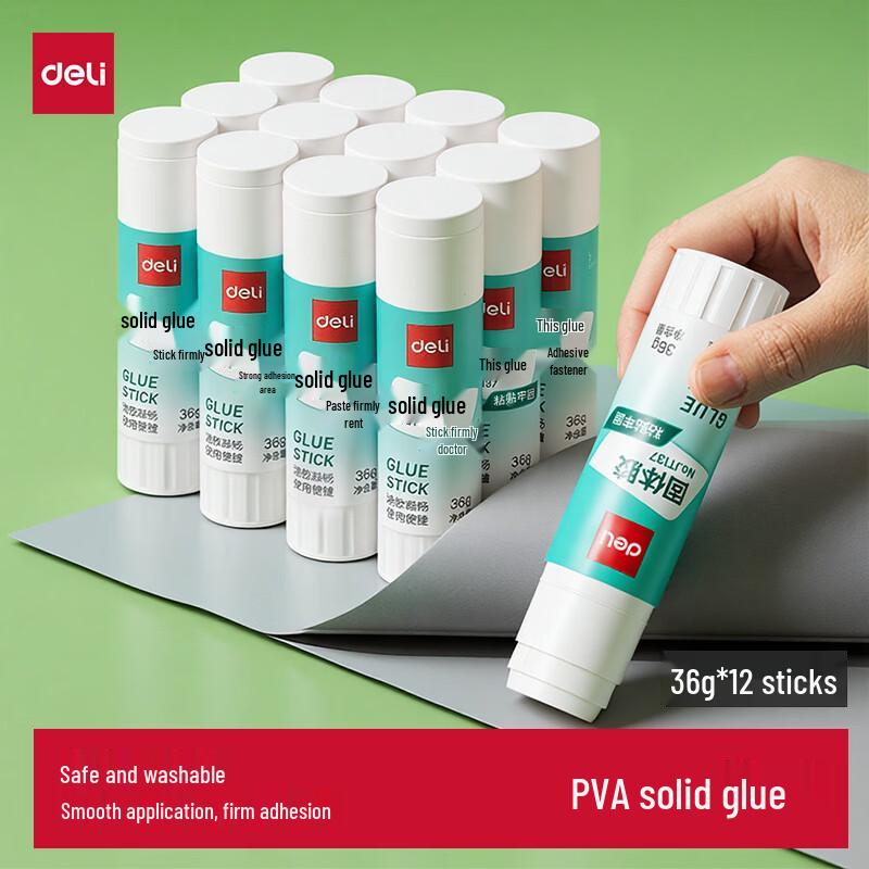 Deli PVA Solid Glue Stick, 36g, 12-Pack