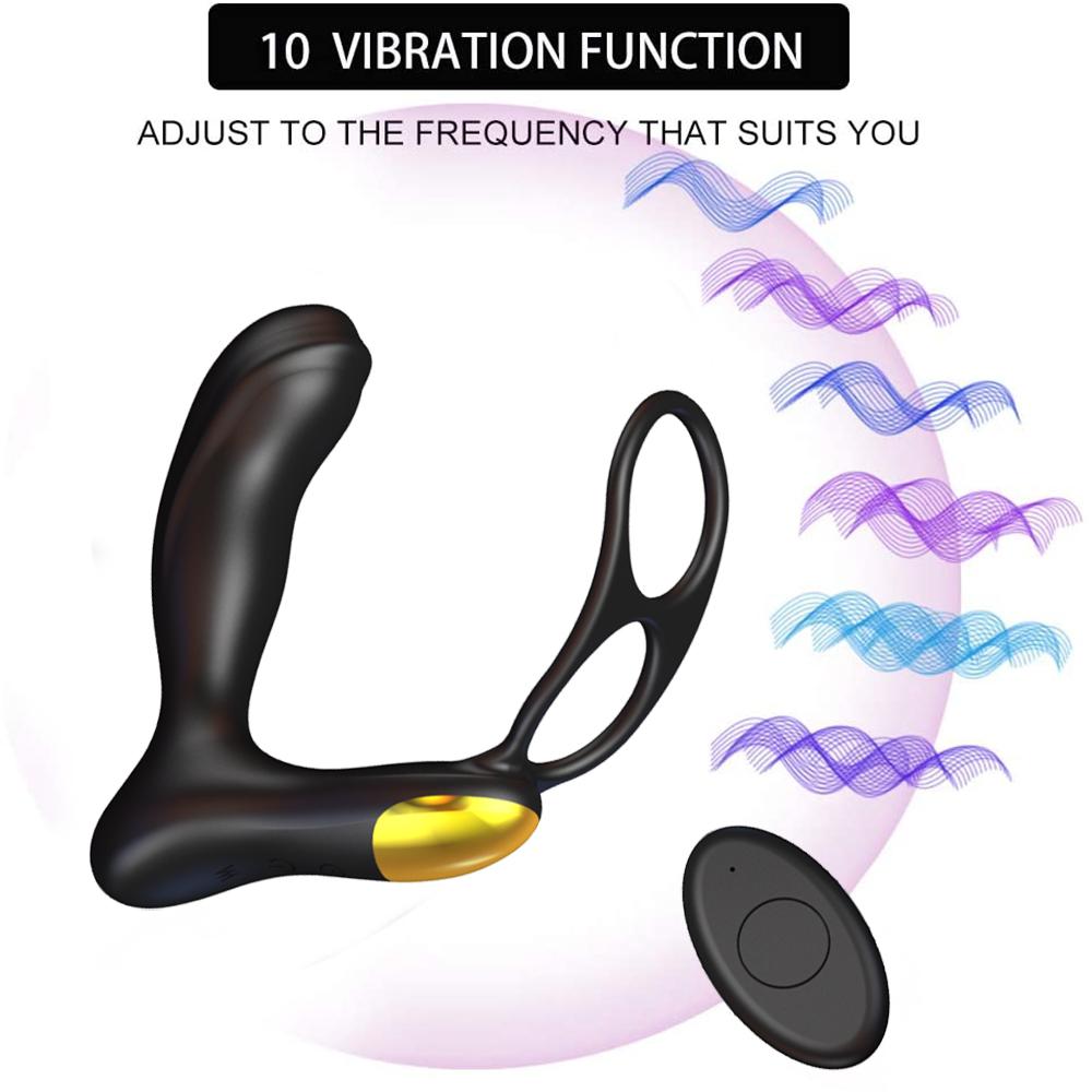 Vibrators with Dual Ring, Silicone Sex Toy Men with Dual Motors, 10 Vibration Modes and Remote Control, Butt Plug, Prostate Stimulator for Men