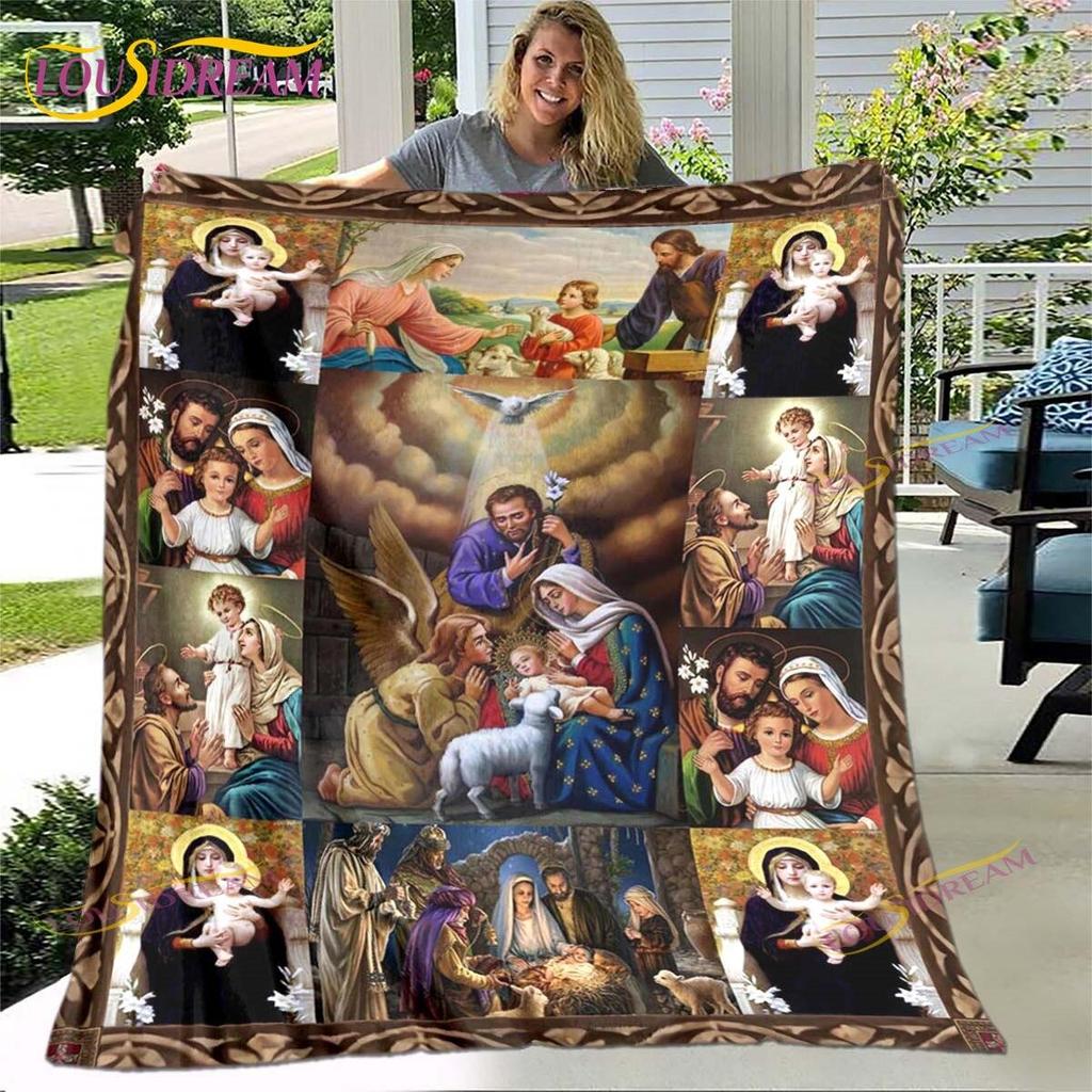 Jesus Blanket Virgin Mary Blanket Flannel Blanket Super Soft Throw Blankets for Bedroom Couch Sofa Gift Tv Blanket Bedding