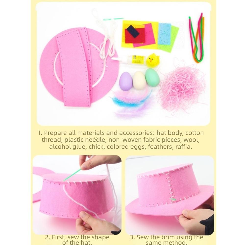 Handmade Decorations Easter Hats Colorful Eggs Bunny Chick Cartoon Cap DIY Craft Kit Easter Party