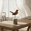 Tabletop Bird Figurine with Wooden Base Distressed Decorative