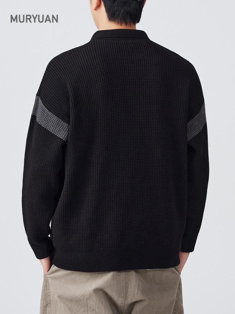 Mu Yuan Men's Retro Autumn/Winter Knit Polo Sweater - American-Style Casual Top