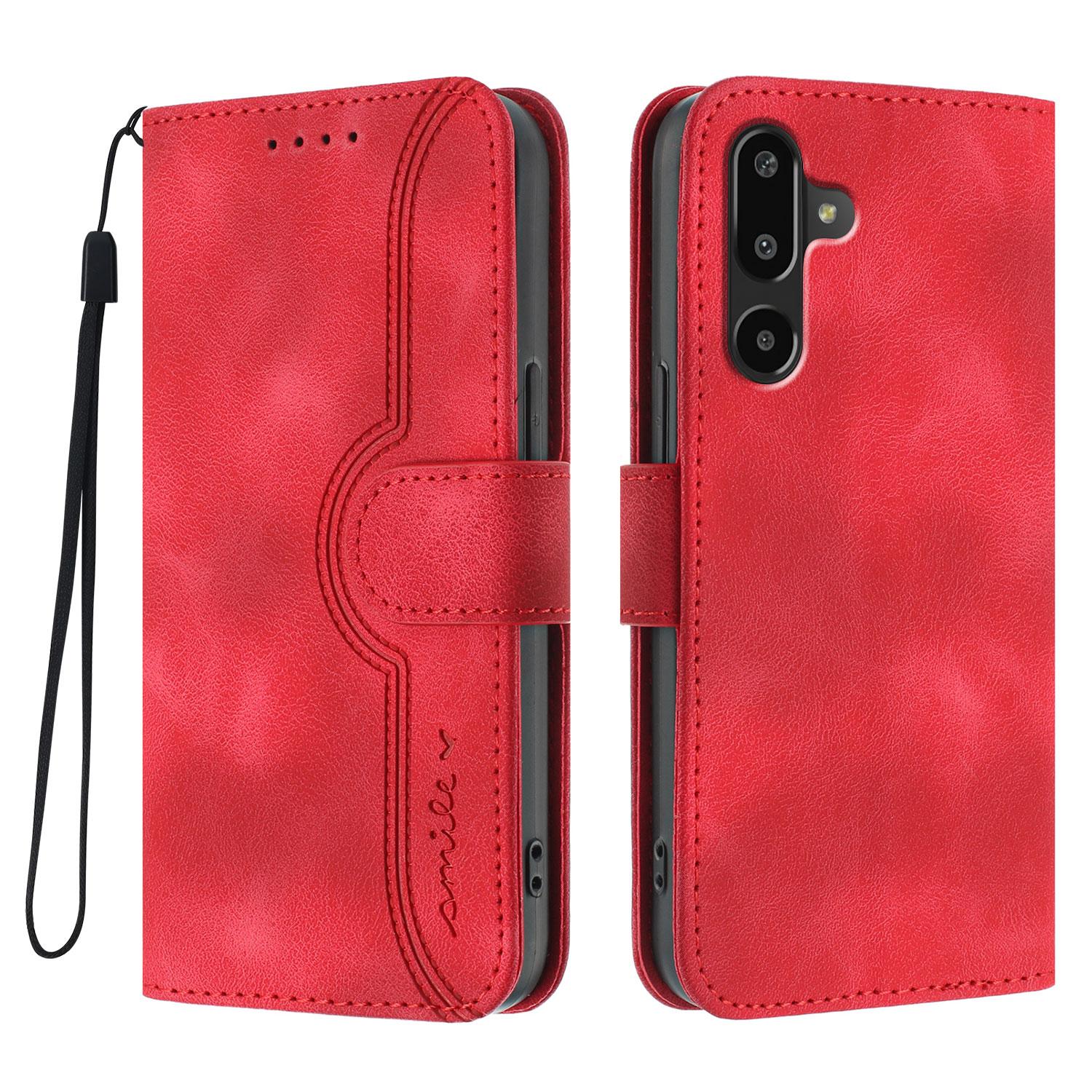 

For Samsung Galaxy M16 5G/Galaxy F16 5G Leather Case Wallet Stand Smile Imprinted Phone Cover with Strap F