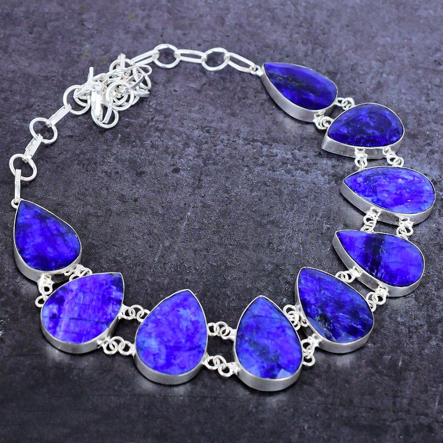 Sapphire (Simulated) Gemstone 925 Sterling Silver Jewelry Necklace 18" Y7e74