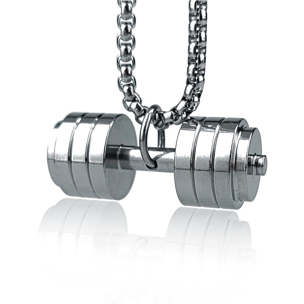 Men's Stainless Steel & Titanium Dumbbell Pendant Necklace - Trendy Sports Fashion Jewelry